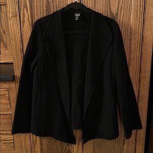 Eileen Fisher Virgin Wool Blazer Jacket Black Open Front Minimalist Large